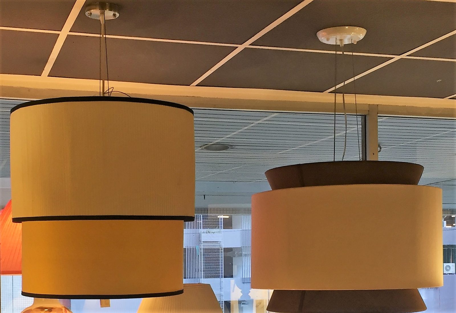 Ceiling light fittings on display
